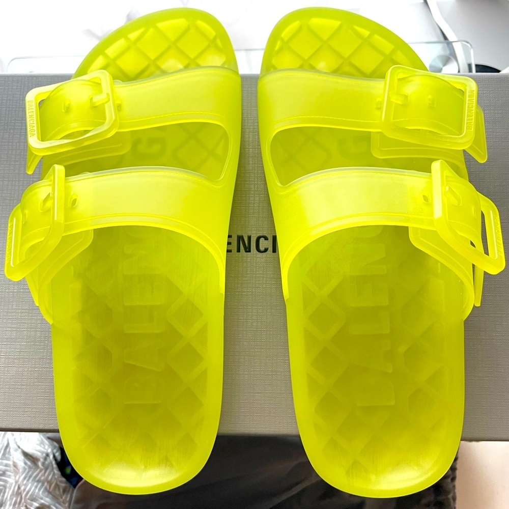BALENCIAGA MALLORCA SANDAL TRANSPARENT PLASTIC BUCKLE SLIDE SANDALS SIZE 8B/38EU